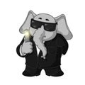 Big collection vector cartoon characters of elephants on an isolated background. Erasing memory. In a black suit. Royalty Free Stock Photo