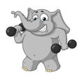 Big collection vector cartoon characters of elephants on an isolated background. Sports, dumbbells in the hands, fitness. Royalty Free Stock Photo