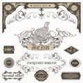 Big collection of vector decorative elements flourishes, swirls, frames, bird in vintage style Royalty Free Stock Photo