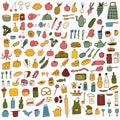 Big color food set on white background. Free hand drawn. Vector illustration. Royalty Free Stock Photo