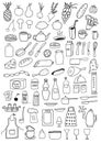 Big color food set on white background. Free hand drawn. Vector illustration. Royalty Free Stock Photo