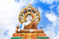 Big colorful buddha statue sitting thai temple