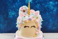 Colorful cake in shape of unicorn face