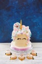 Colorful cake in shape of unicorn face