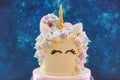 Colorful cake in shape of unicorn face