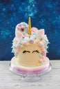 Colorful cake in shape of unicorn face
