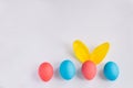 Big Colorful Eggs with Furry Bunny Ears isolated on white background Royalty Free Stock Photo