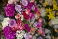 Big colorful flowers arrangement in pink tones at a florist shop