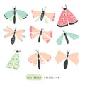 Big colorful hand drawn doodle set - butterflies Royalty Free Stock Photo