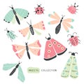 Big colorful hand drawn doodle set - insects, bugs Royalty Free Stock Photo