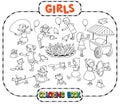 Big coloring book with playing girls