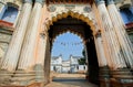 Big columnes of the entrance to historic indian palace