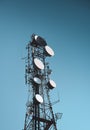A big communication tower with a lot of GSM and internet antennas Royalty Free Stock Photo