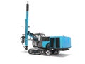 Big construction machinery crawler mounted rotary drilling rig blue 3D rendering on white background with shadow