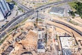 Big construction site in city residential area. aerial panoramic view Royalty Free Stock Photo