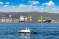 Container ship in Dardanelles strait, Turkey