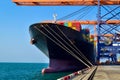 Big container vessel berthing at port prepare for discharging on a shinning day Royalty Free Stock Photo