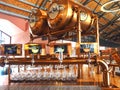 Copper Super Bock beer dispenser with glasses in Porto