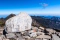 Big corner stone sitting at mountain tip