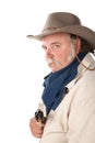 Big Cowboy with Pistol on White Background Royalty Free Stock Photo