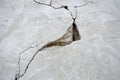 Big crack on old concrete wall. Deep crack like a triangle. Royalty Free Stock Photo