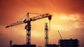 Big crane and building construction against beautiful dusky sky Royalty Free Stock Photo