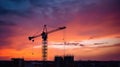 Big crane and building construction against beautiful dusky sky Royalty Free Stock Photo