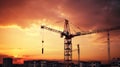 Big crane and building construction against beautiful dusky sky Royalty Free Stock Photo