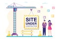 Big crane hold placard - site under construction. Error 404 horizontal banner template. Page is not found. Internet connection Royalty Free Stock Photo