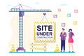 Big crane hold placard - site under construction. Error 404 horizontal banner template. Page is not found. Internet connection