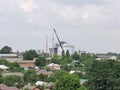 Big crane installs a pipe