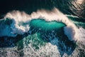 Big crashing wave. Aerial view of stormy ocean.