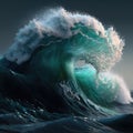 Big crashing wave. Aerial view of stormy ocean