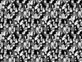 Big crowd happy people black and white seamless pattern.