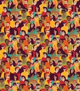 Big crowd happy people color seamless pattern.