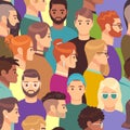 Big crowd pattern. Seamless texture of different people group, male and female with various hairstyles, profile heads Royalty Free Stock Photo