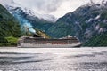 Big cruise liner enters the fjord Royalty Free Stock Photo