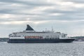 Big cruise ship in the sea at sunset. Beautiful seascape Royalty Free Stock Photo