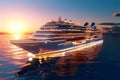 Big Cruise ship in the sea at sunset. 3D illustration Royalty Free Stock Photo