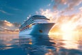 Big Cruise ship in the sea at sunset. 3D illustration Royalty Free Stock Photo