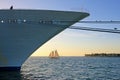 Big cruise ship and small sailing boat, size comparison, Key West, Florida, USA