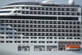 big cruise ship waiting in istanbul port. Close-up of balconies. Royalty Free Stock Photo