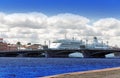 The big cruising liner on the Neva River. Petersburg. Royalty Free Stock Photo