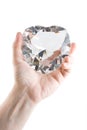 Big crystal heart in men's hand