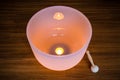 Big crystal singing bowl solo close up Royalty Free Stock Photo