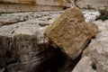 Big cube stone in Nahal Darga canyon ,Judean desert, Israel Royalty Free Stock Photo