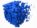 Big cubic data block. made with smaller blue cubes. 3d pixel style vector illustration.