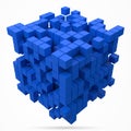 Big cubic data block. made with smaller blue cubes. 3d pixel style vector illustration.