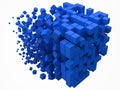 Big cubic data block. made with smaller blue cubes. 3d pixel style vector illustration.