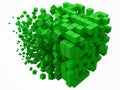 Big cubic data block. made with smaller green cubes. 3d pixel style vector illustration.